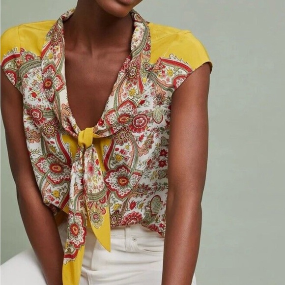 Maeve for Anthropologie Scarf Paisley Silk Blouse - Picture 2 of 7